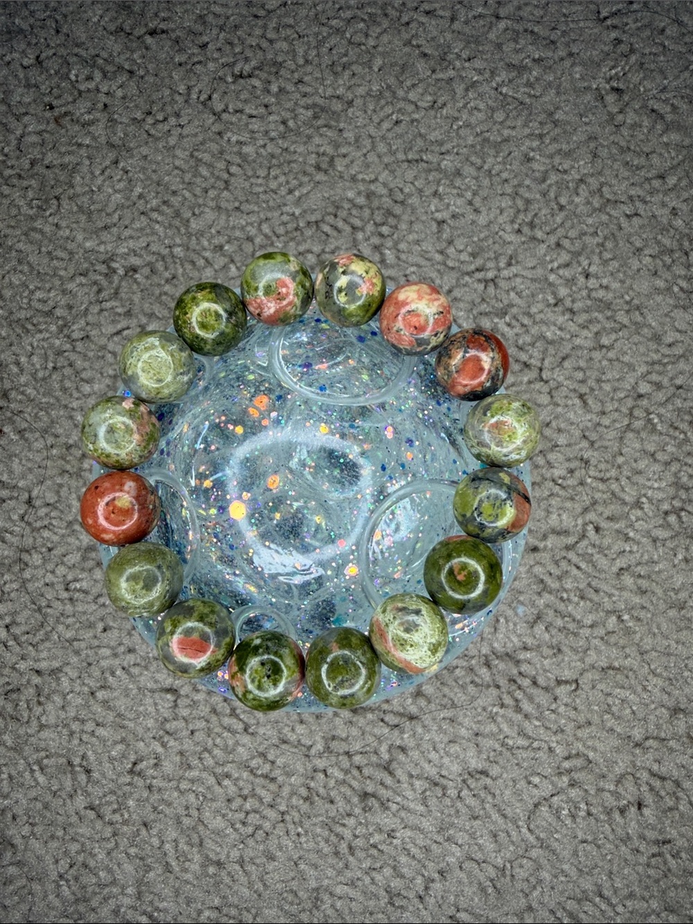 Handcrafted Unakite Green and Pink Stone Bead Bracelet